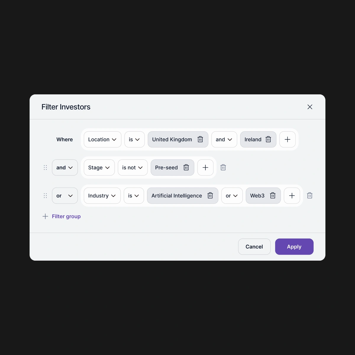 Filters view for personal project