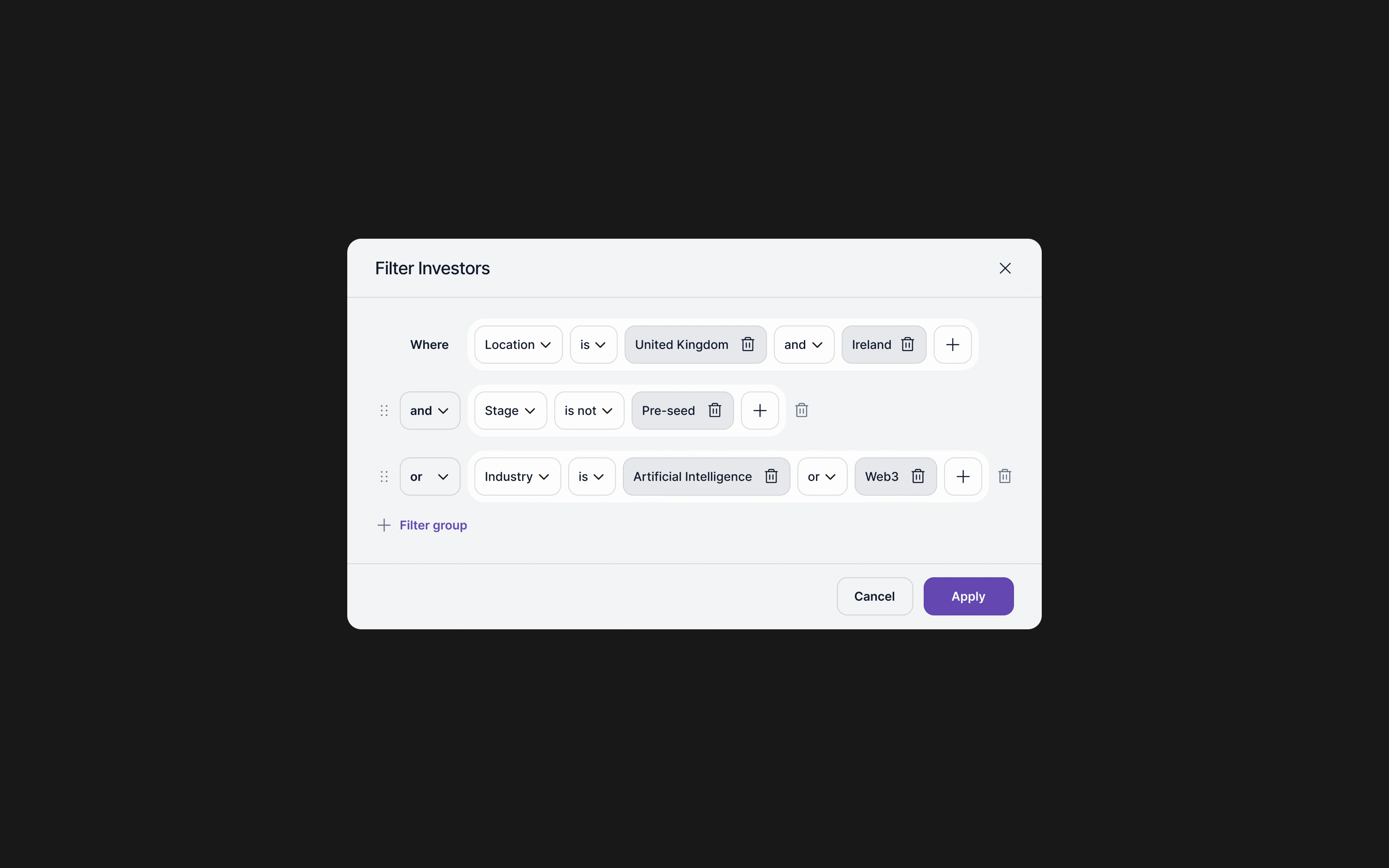 Filters view for personal project