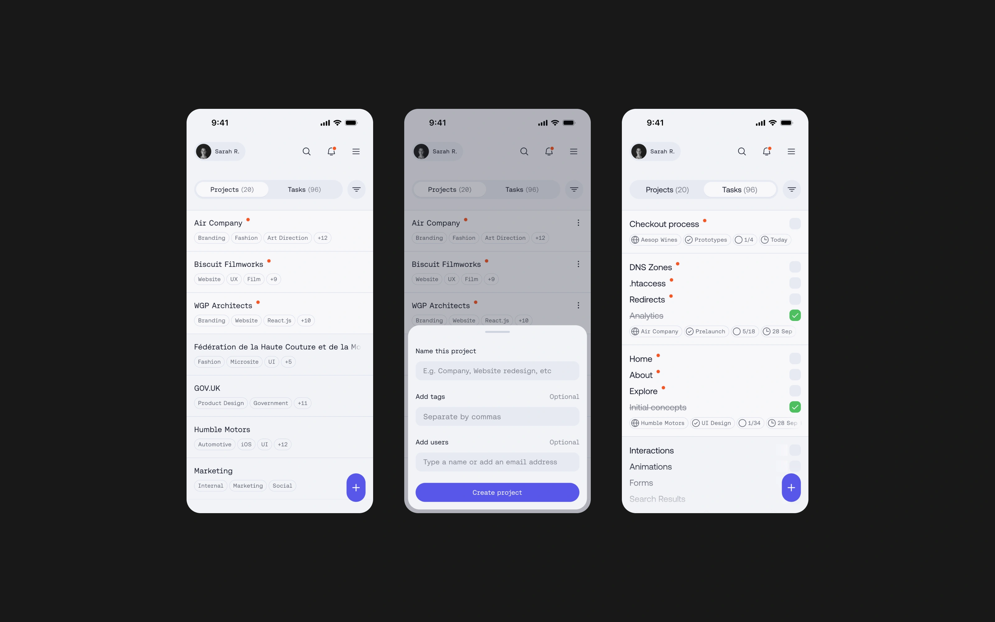 UI design for project management project